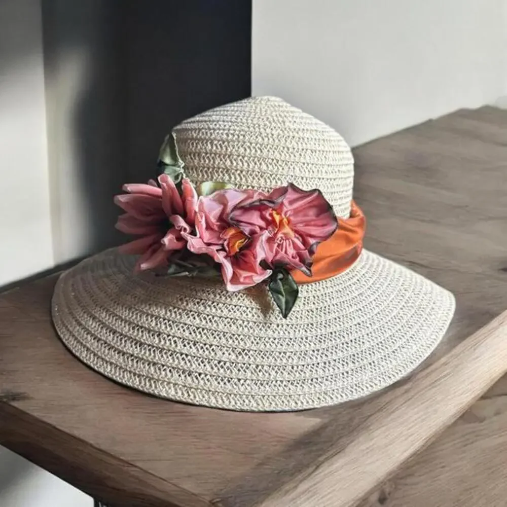 PINK flower straw hats for women